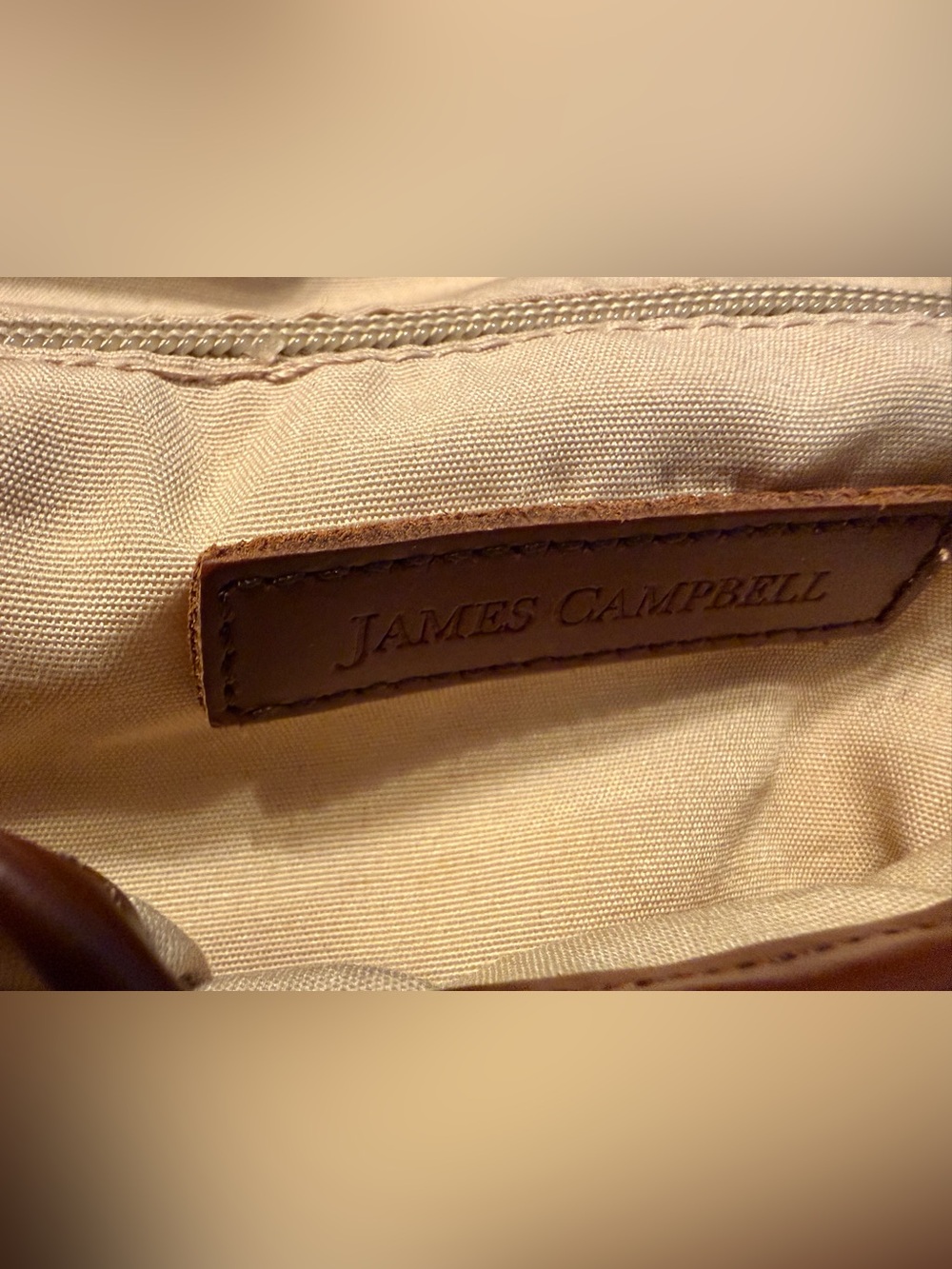 James Campbell Canvas Tote in Cream with Brown Trim - Picture 2 of 4